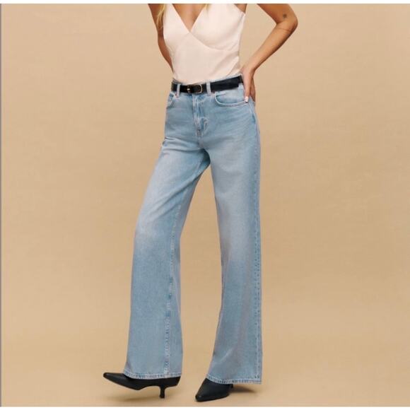 Reformation Jeans Cary High Rise Slouchy Wide Leg Jeans Light Bowen 31 Baggy - Picture 1 of 11